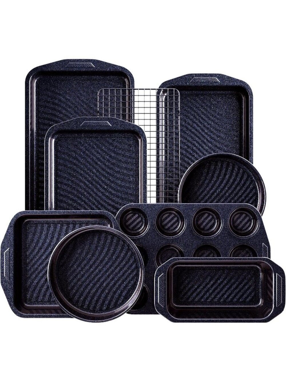 9-Piece Sparkling Blue Nonstick Bakeware Set Non-Toxic Baking Pans Set Steel
